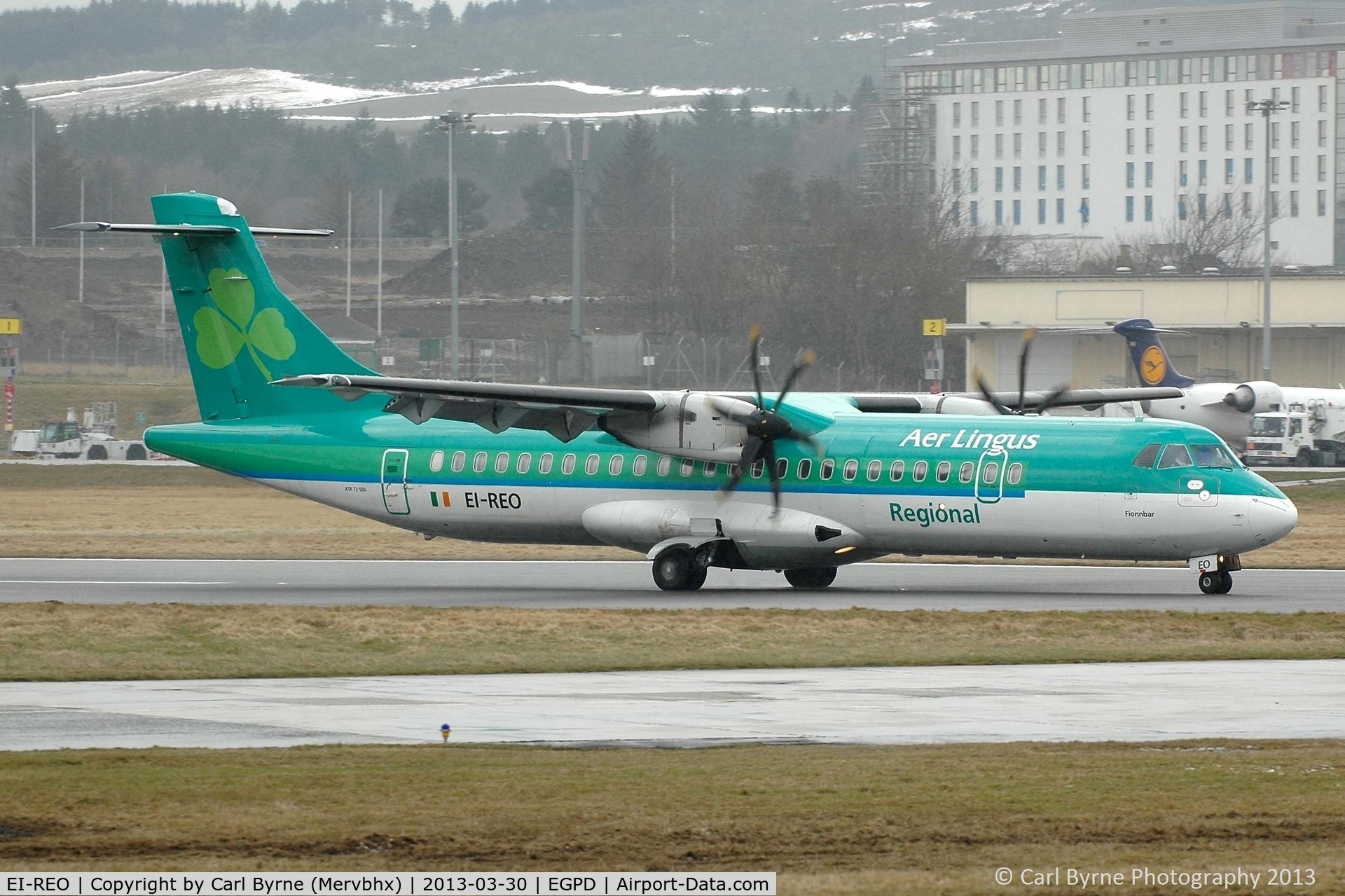 EI-REO, 2008 ATR 72-212A C/N 787, Taken from 'The Mound' near Bond Helicopters.