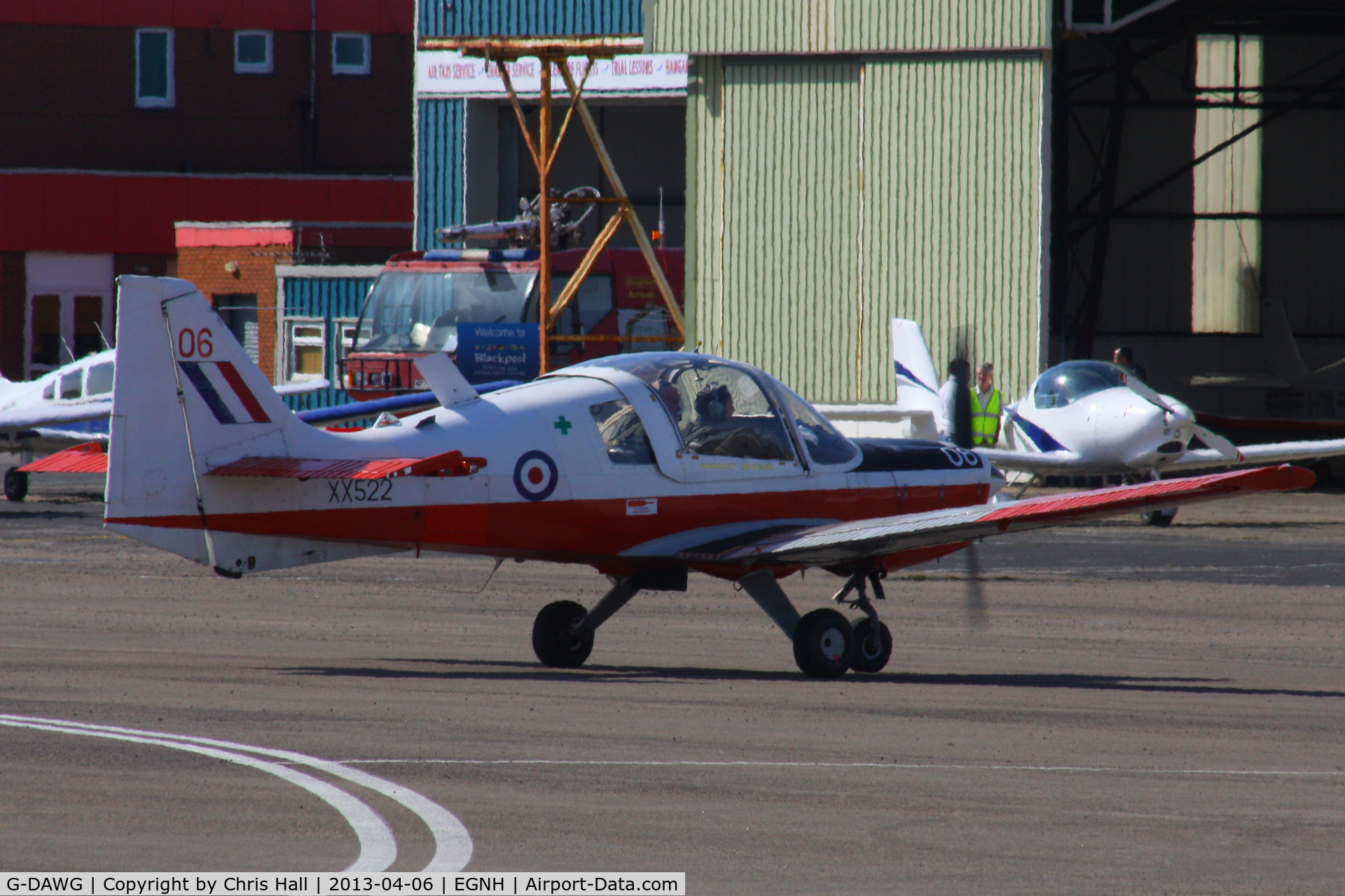 G-DAWG, 1973 Scottish Aviation Bulldog T.1 C/N BH120/208, after sitting in a hangar at Barton gathering dust for several years, this Bulldog was moved by road to Blackpool and is back flying again