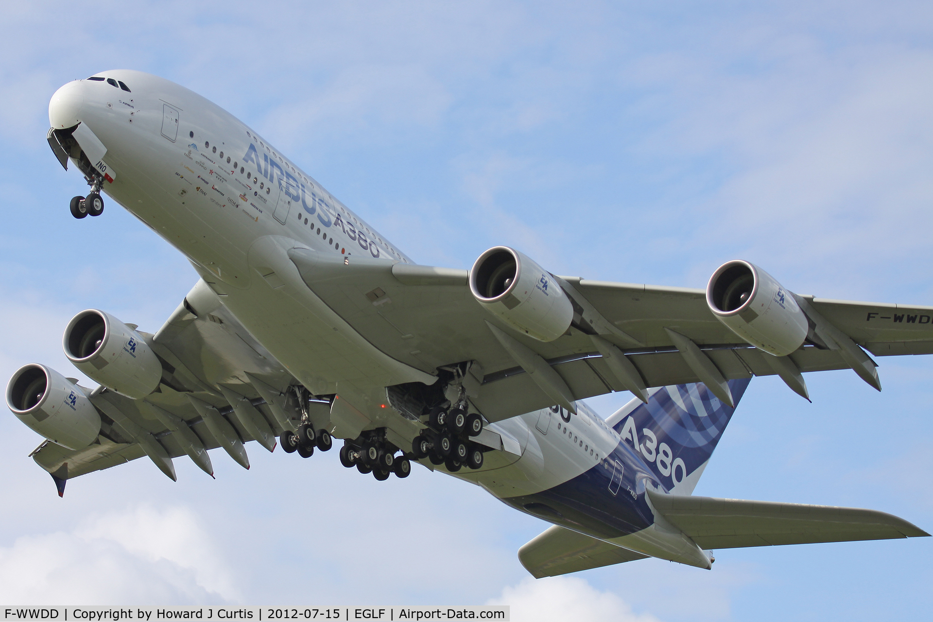F-WWDD, 2005 Airbus A380-861 C/N 004, Climbing away after the air show.