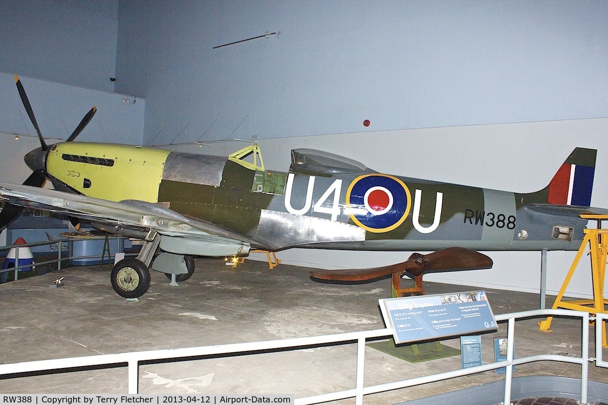 RW388, 1945 Supermarine 361 Spitfire LF.XVIe C/N CBAF.IX.4646, 85% original parts of 1945 Supermarine 361 Spitfire LF.XVIe, c/n: CBAF.IX.4646 on view at Potteries Museum & Art Gallery in Hanley  - a tribute to local born , Spitfire designer , R.J.Mitchell