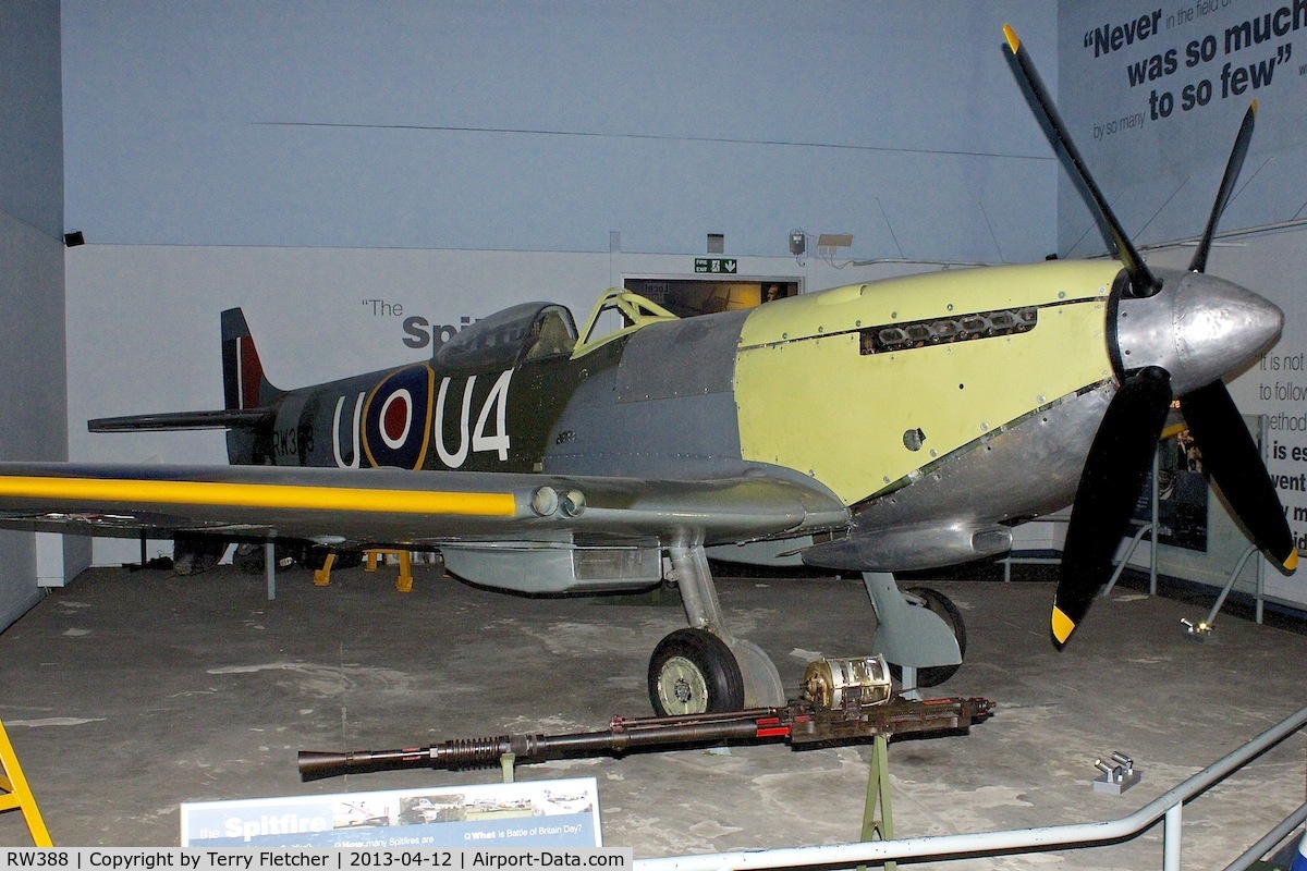 RW388, 1945 Supermarine 361 Spitfire LF.XVIe C/N CBAF.IX.4646, 85% original parts of 1945 Supermarine 361 Spitfire LF.XVIe, c/n: CBAF.IX.4646 on view at Potteries Museum & Art Gallery in Hanley  - a tribute to local born , Spitfire designer , R.J.Mitchell