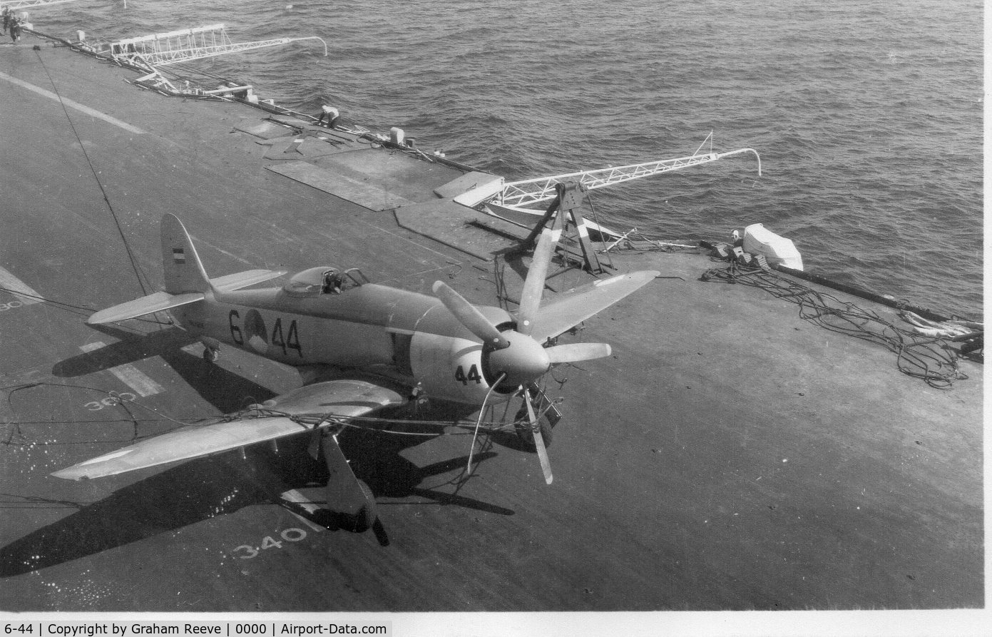 6-44, Hawker Sea Fury Mk.50 C/N 6311, Royal Netherlands Navy Hawker Sea Fury marked as 6 44 following a landing inicdent on a carier.