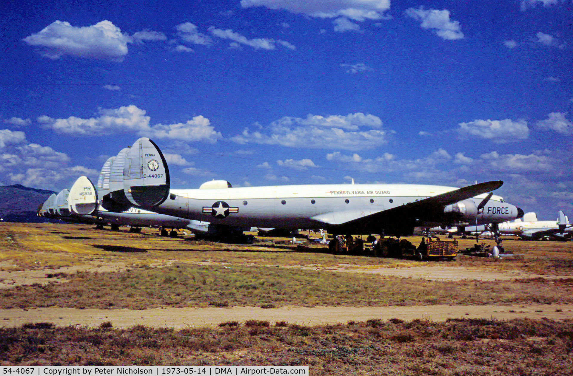 54-4067, 1953 Lockheed C-121G Super Constellation C/N 1049B-4147, C-121G Super Constellation of 147th Military Airlift Squadron Pennsylvania ANG in storage at what was then known as the Military Aircraft Storage & Disposition Centre - MASDC - in May 1973.