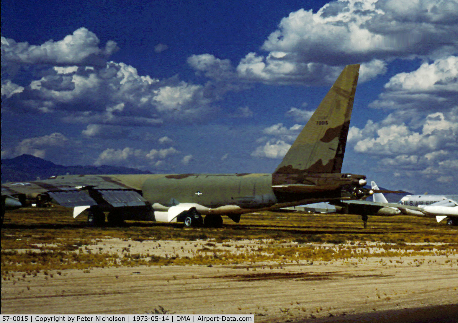 57-0015, 1957 Boeing B-52E Stratofortress C/N 17409, B-52E Stratofortress in storage at what was then known as the Military Aircraft Storage & Disposition Centre - MASDC - in May 1973.