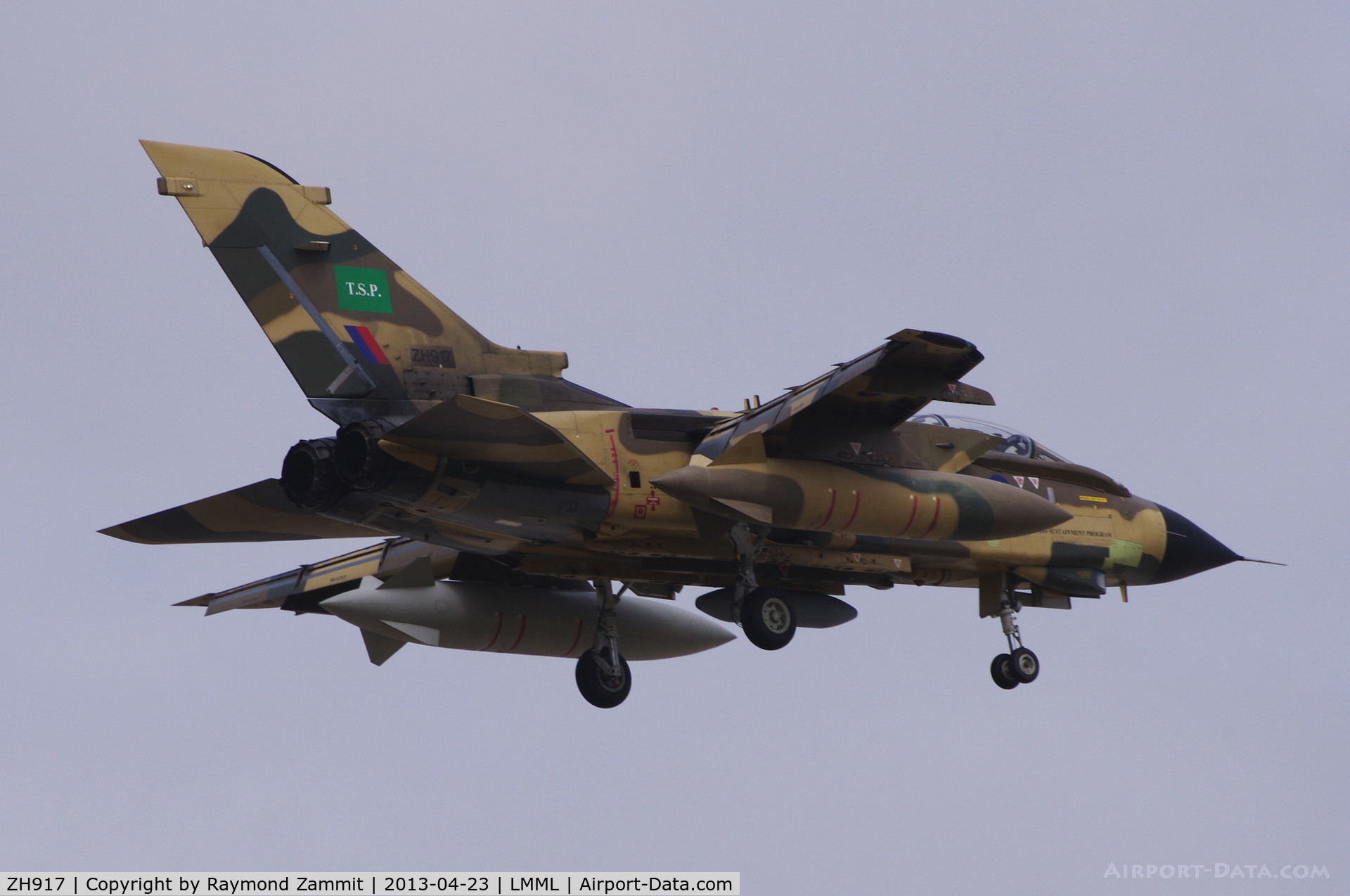 ZH917, Panavia Tornado IDS C/N 942/CS037/3483, Tornado IDS ZH917 (TSP) of the Royal Saudi Air Force seen during final approach in Malta on it's way back to Saudi Arabia on 23 Apr 13.