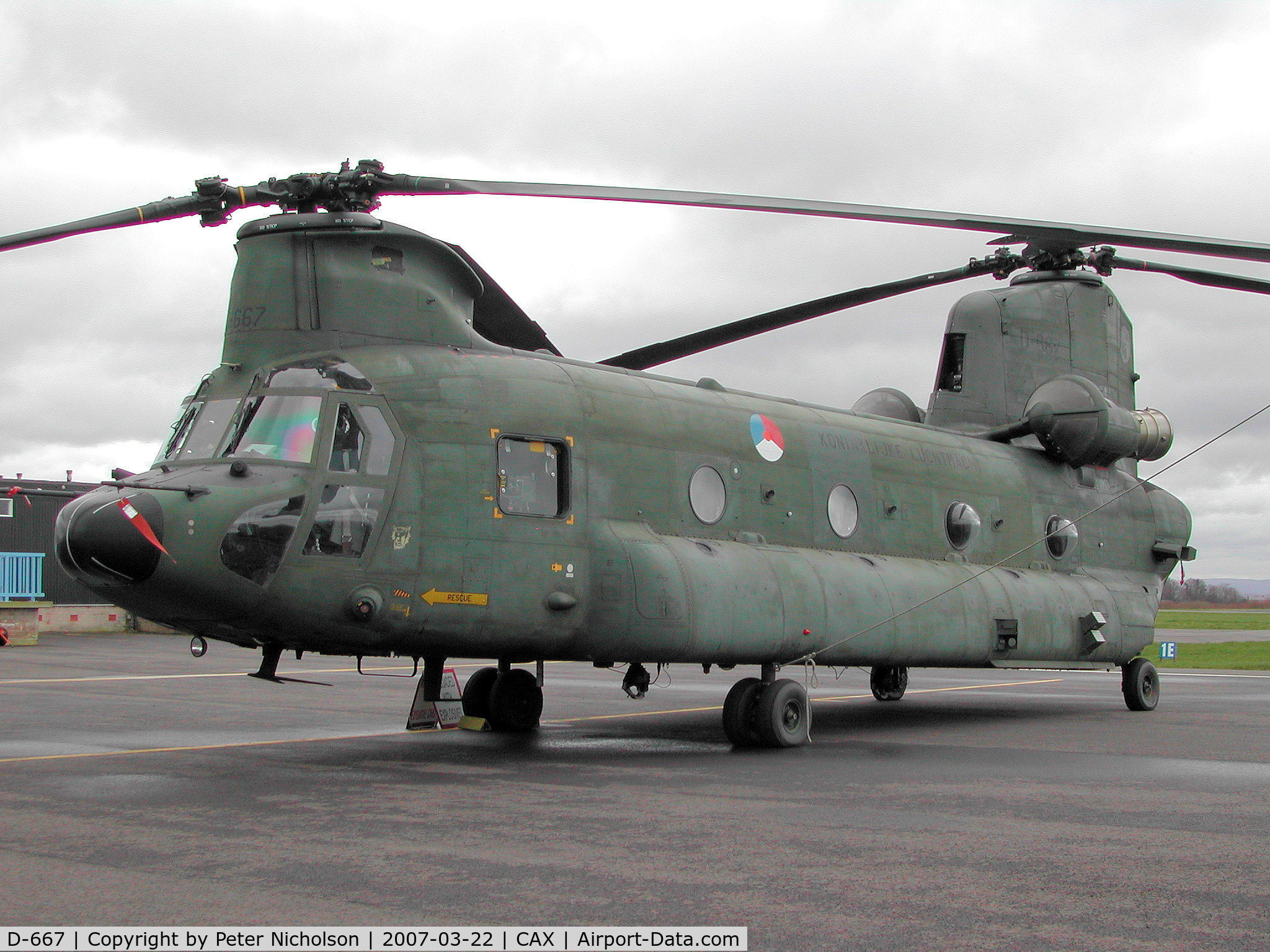 D-667, Boeing CH-47D Chinook C/N M.3667/NL-007, CH-47D Chinook, callsign Omega, of 298 Squadron Royal Netherlands Air Force as seen at Carlisle in the Summer of 2007.