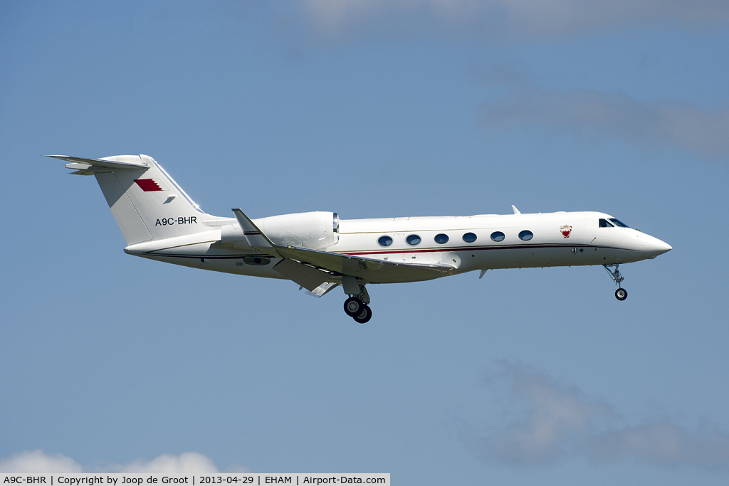A9C-BHR, 2008 Gulfstream 450 (IVSP) C/N 4156, Royal visitor to the abdication of Queen Beatrix of the Netherlands.
