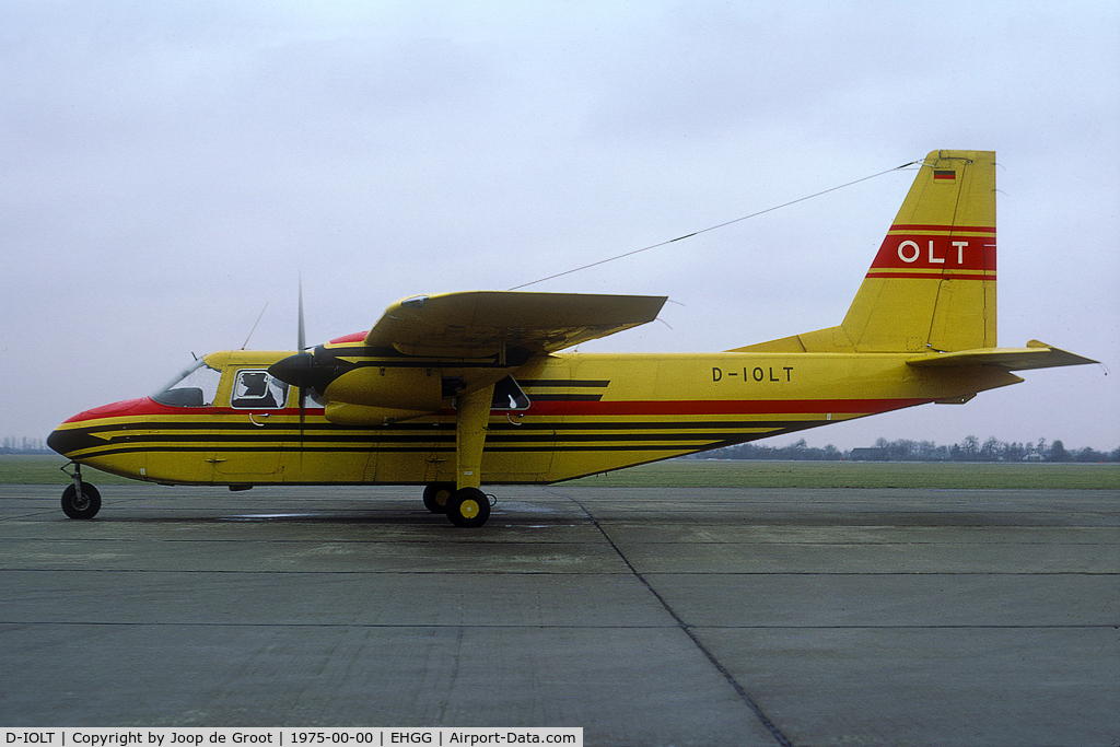 D-IOLT, 1968 Britten-Norman BN-2A Islander C/N 21, Ostfriesische Lufttransport (OLT). Aircraft was w/o 18-5-1983. From the G.Bouma collection. Date of picture unknown.
