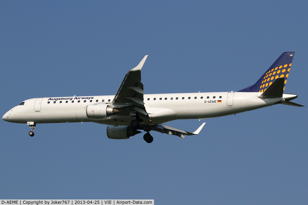 D-AEME, 2009 Embraer 195LR (ERJ-190-200LR) C/N 19000308, Augsburg Airways