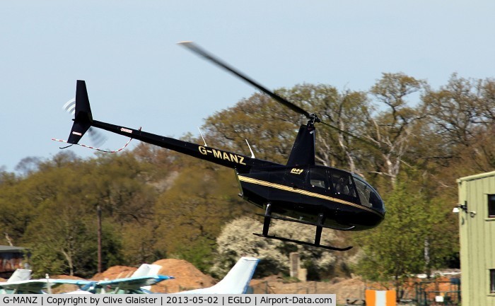 G-MANZ, 2008 Robinson R44 Raven II C/N 12319, Originally owned to, Meadow Helicopters Ltd in June 2008 and currently with, Steve Hill Ltd since April 2011.