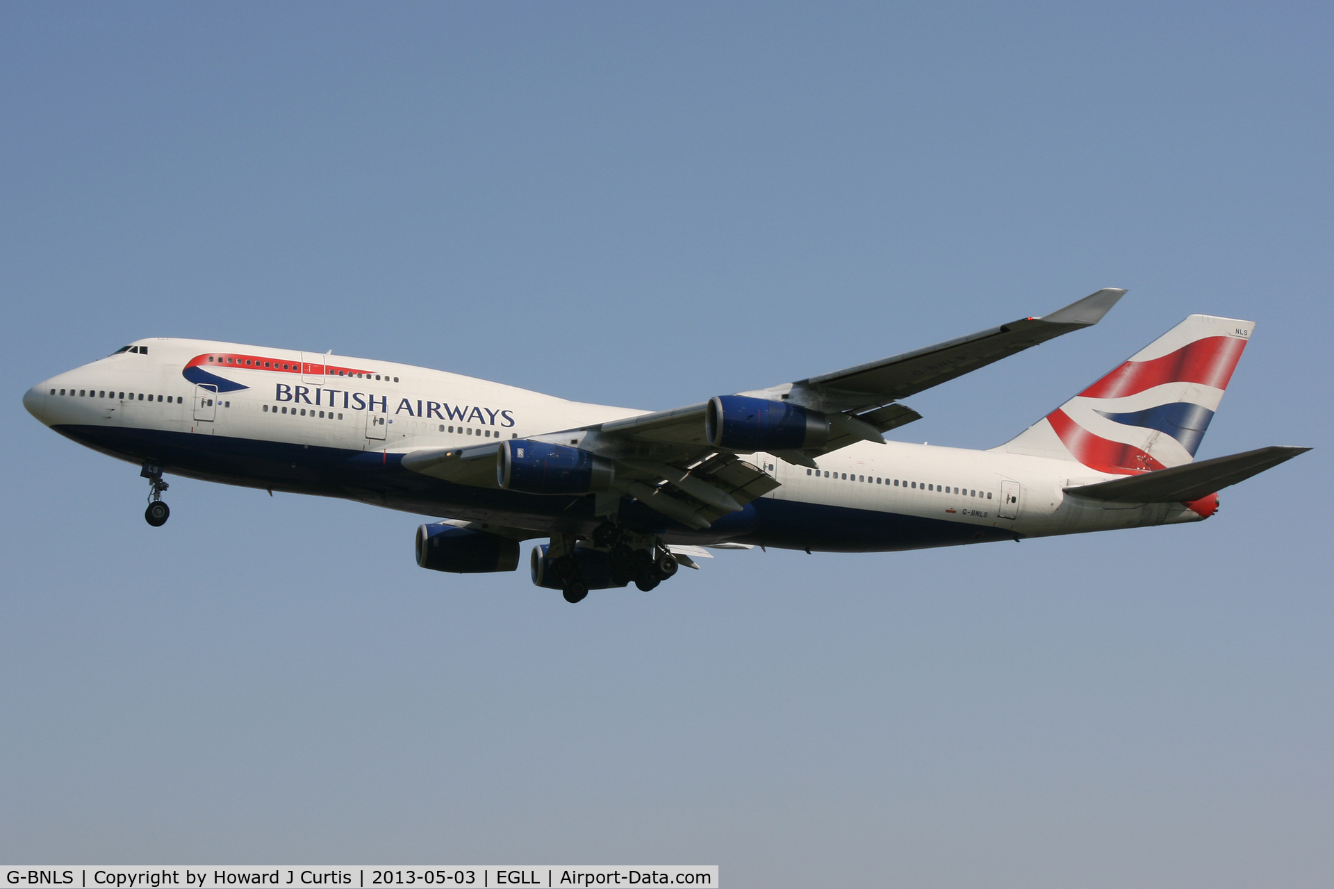 G-BNLS, 1991 Boeing 747-436 C/N 24629, British Airways, on approach to runway 27L.