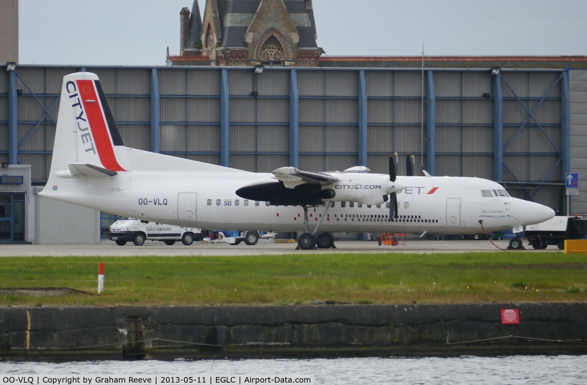 OO-VLQ, 1989 Fokker 50 C/N 20159, Parked at London City airport.