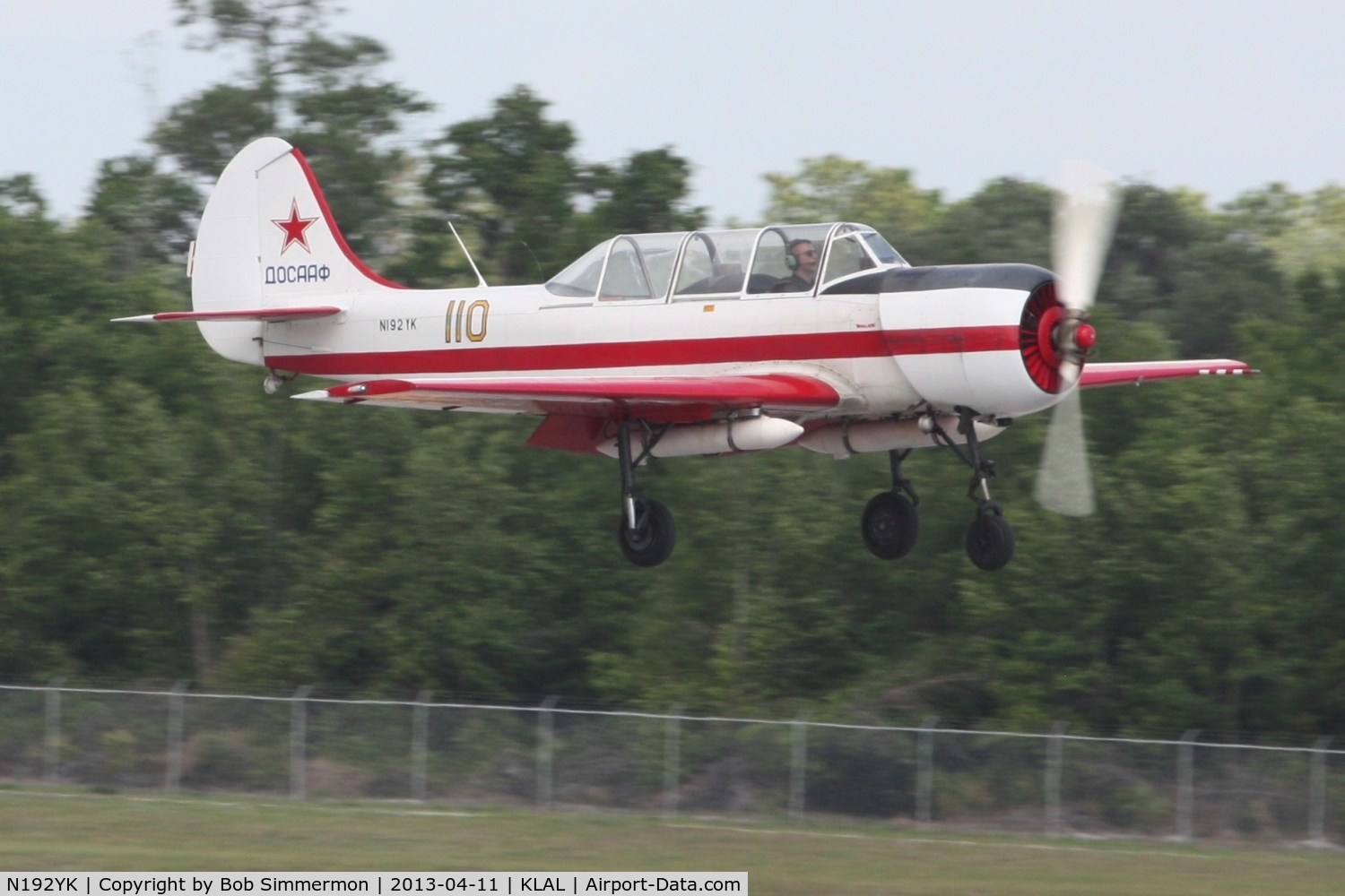 N192YK, 1990 Yakovlev Yak-52 C/N 9011008, Landing on RWY 9 at Sun N Fun 2013 - Lakeland, FL