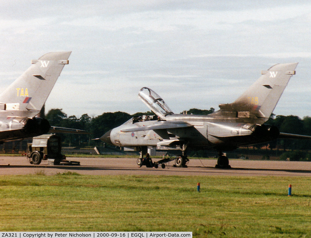 ZA321, 1980 Panavia Tornado GR.1 C/N 007/BS001/3003, Tornado GR.1, callsign Stella 2, of 15[Reserve] Squadron based at RAF Lossiemouth on the flight-line at the 2000 RAF Leuchars Airshow.