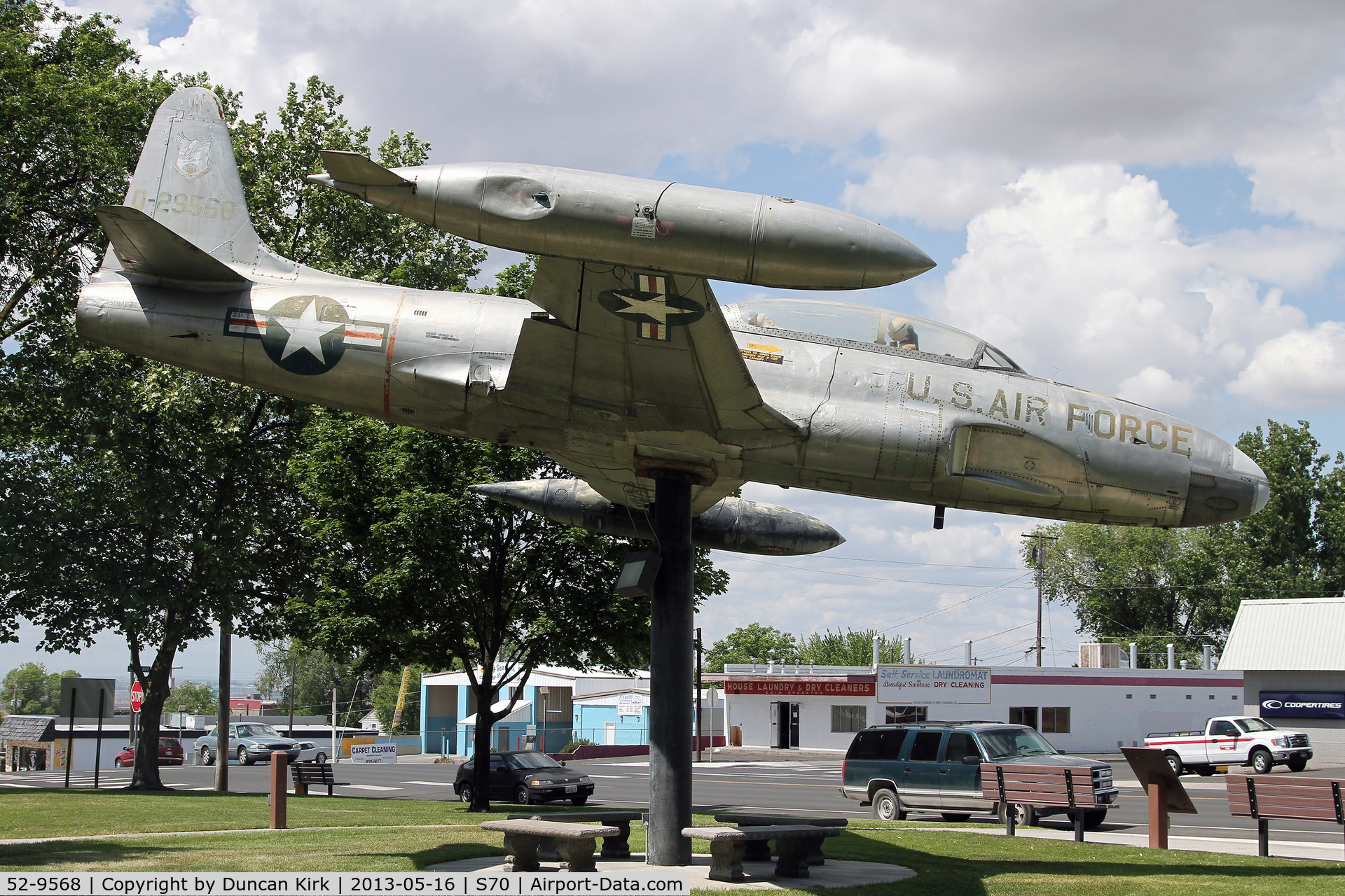 52-9568, 1952 Lockheed T-33A Shooting Star C/N 580-7728, Preserved in a downtown park in Othello, WA