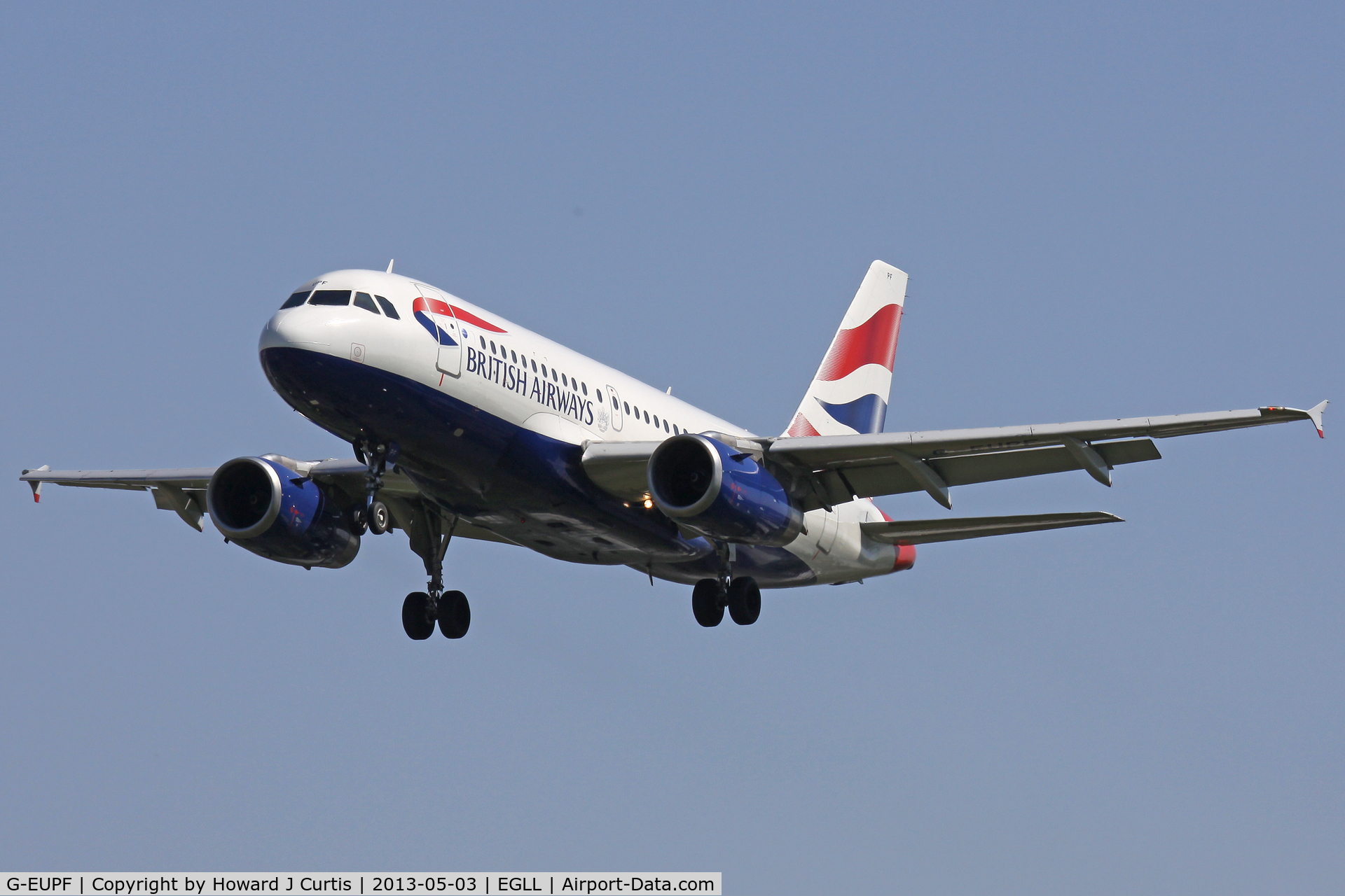 G-EUPF, 2000 Airbus A319-131 C/N 1197, British Airways, on approach to runway 27L.