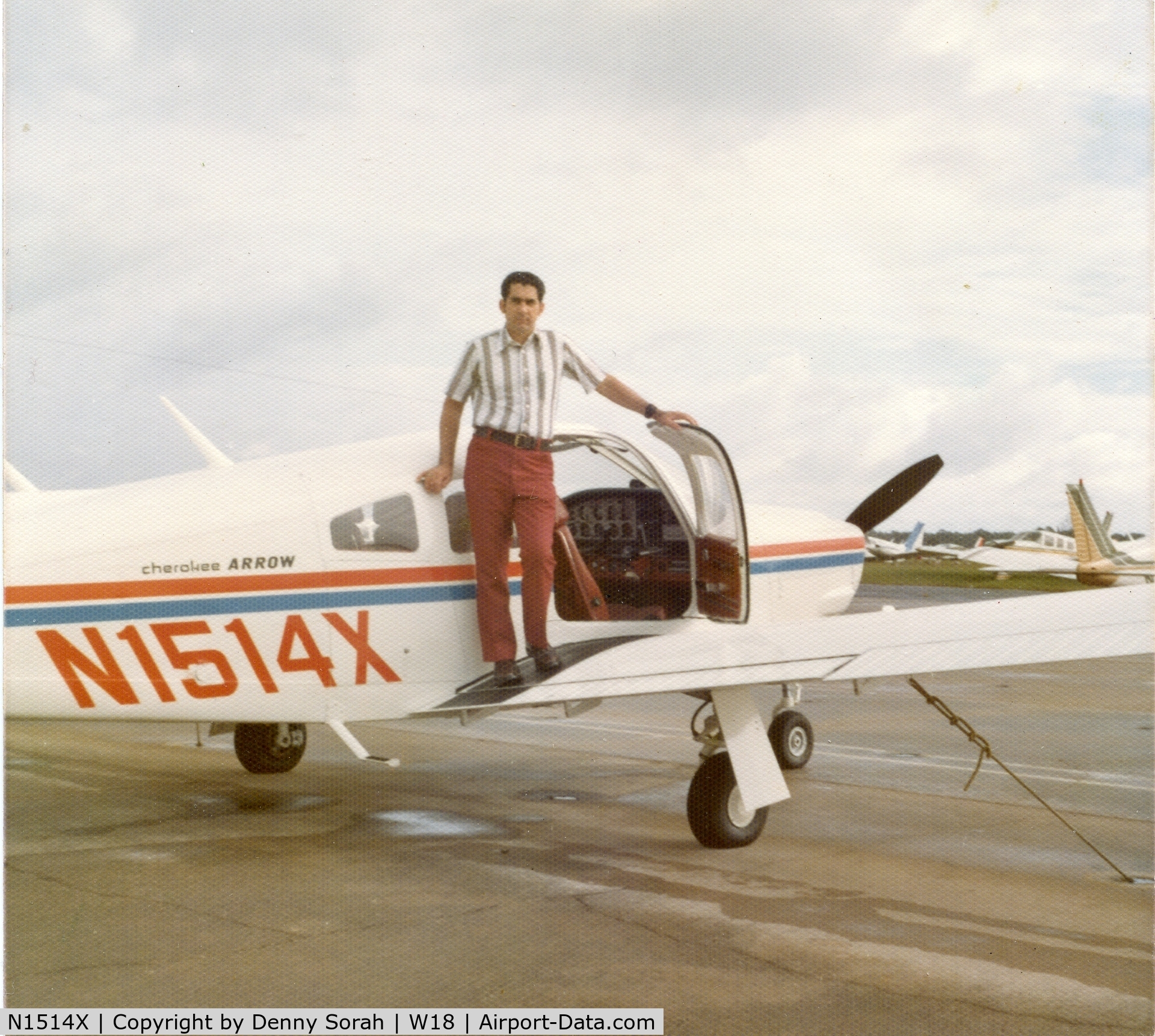 N1514X, Piper PA-28R-200 C/N 28R-7535305, Denny Sorah (in photo) and Bill Spruill 9first owners) picked the new airplane up from the Piper factory in Vero Beach, FL on 6/23/1975 and flew it to it's first home at Suburban Airport between DC and Baltimore, MD. 6.7 hours flight from VRB to Suburban.