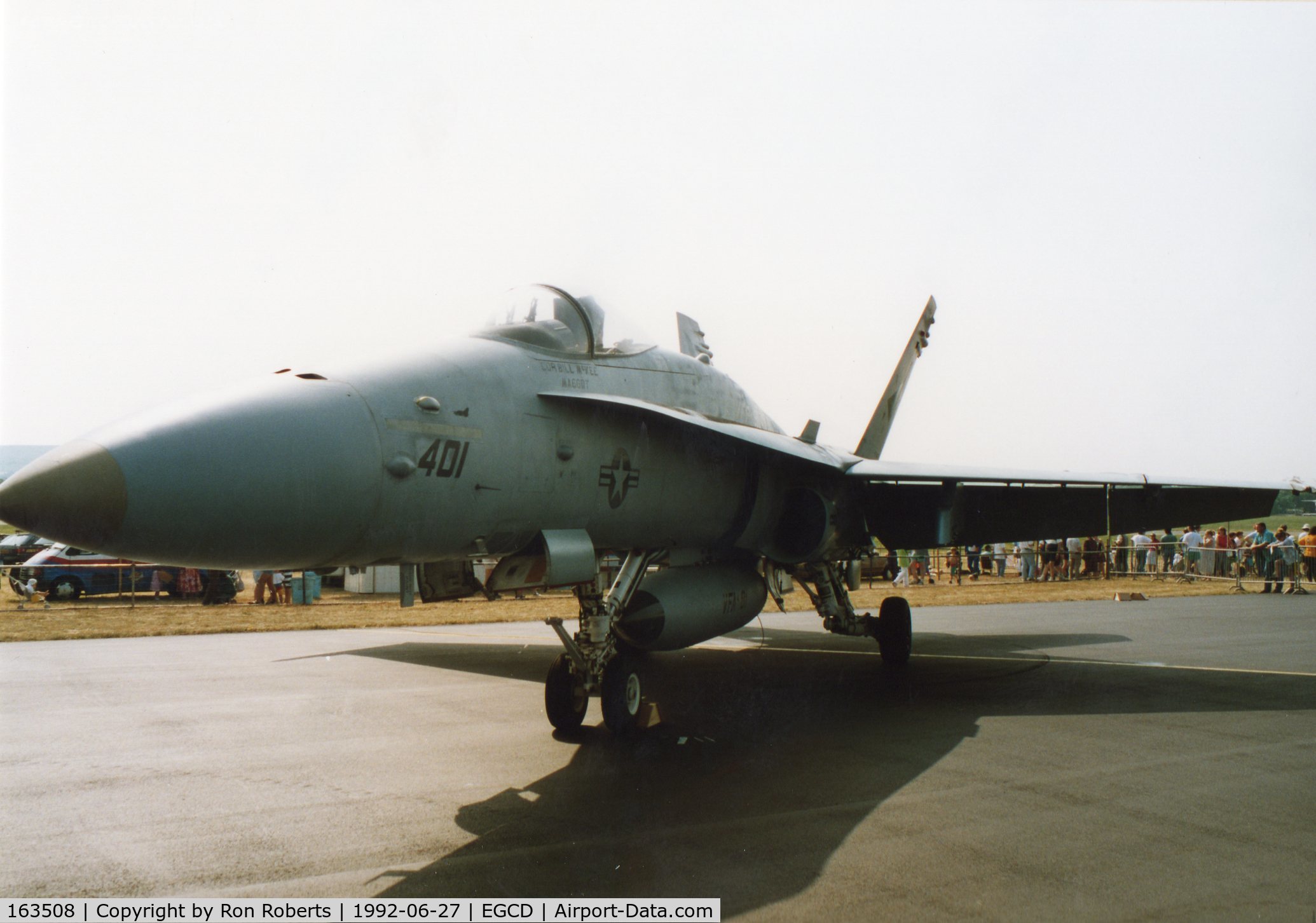 163508, 1988 McDonnell Douglas F/A-18C Hornet C/N 0754/C060, Woodford Airshow.Flew up from the Mediterranean off the USS Saratoga