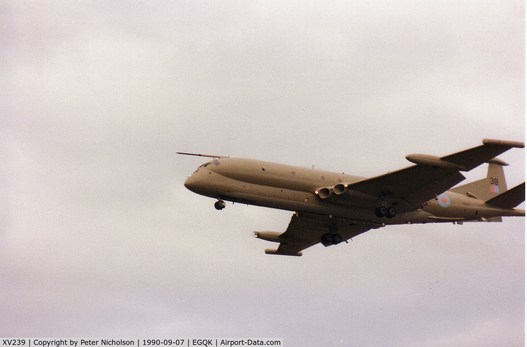 XV239, Hawker Siddeley Nimrod MR.2 C/N 8014, Nimrod MR.2 of the Kinloss Maritime Wing returning home in the Summer of 1990.
