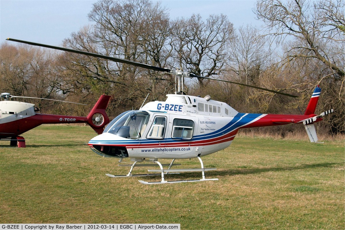 G-BZEE, 1978 Agusta AB-206B JetRanger II C/N 8554, Agusta-Bell AB.206B Jet Ranger II [8554] (Elite Helicopters) Cheltenham Racecourse~G 14/03/2012. Full shot including rotor blades.