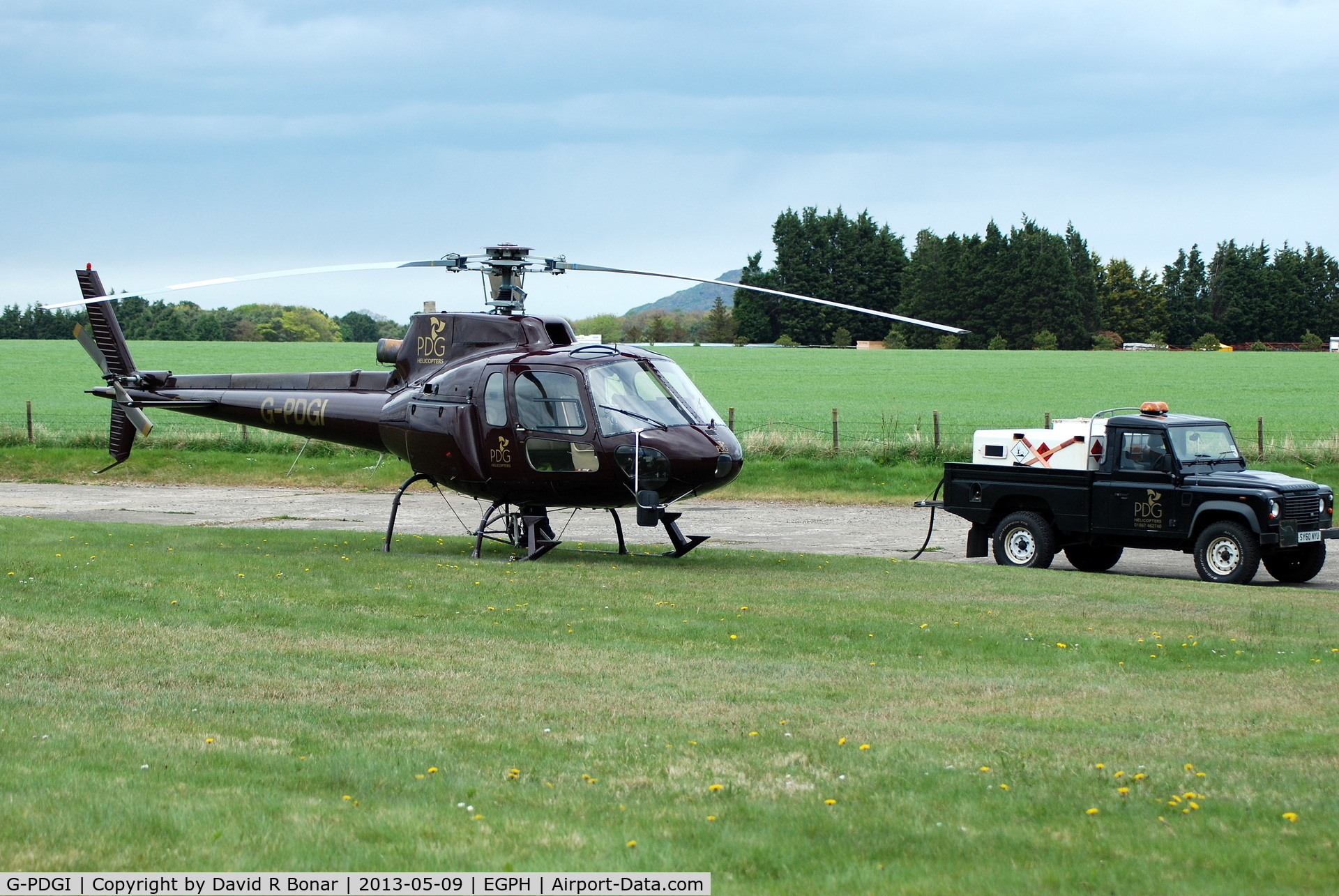 G-PDGI, 1987 Aerospatiale AS-350B-1 Ecureuil C/N 1991, East Fortune, East Lothian (near Edinburgh) is often used by PDG Helicopters undertaking survey work.