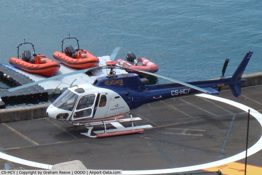 CS-HCY, 1983 Aerospatiale AS-350B Ecureuil C/N 1730, Pictured on a heli-pad at Funchal Harbour, Madeira.