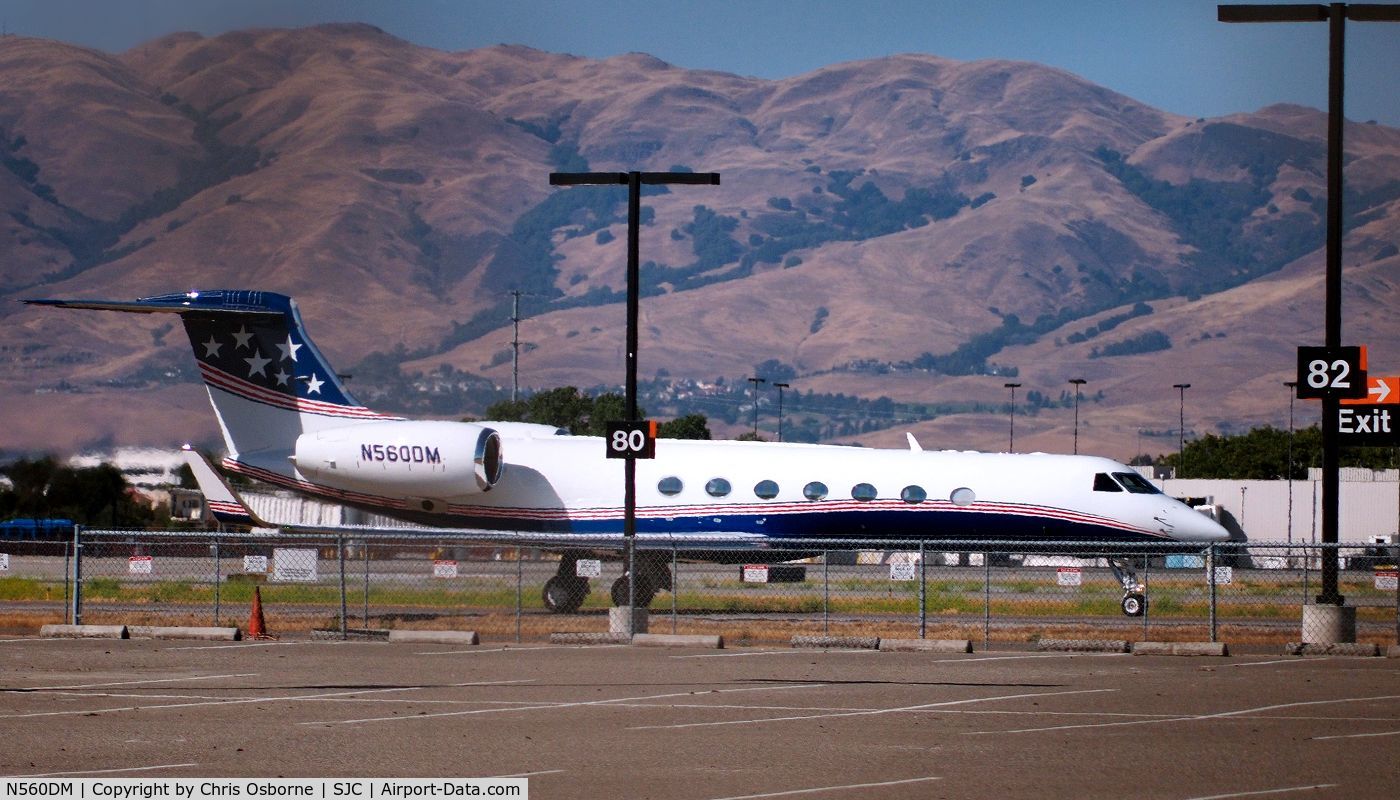 N560DM, 2004 Gulfstream Aerospace GV-SP (G550) C/N 5045, Leaving San Jose International Airport (SJC), June 2013
