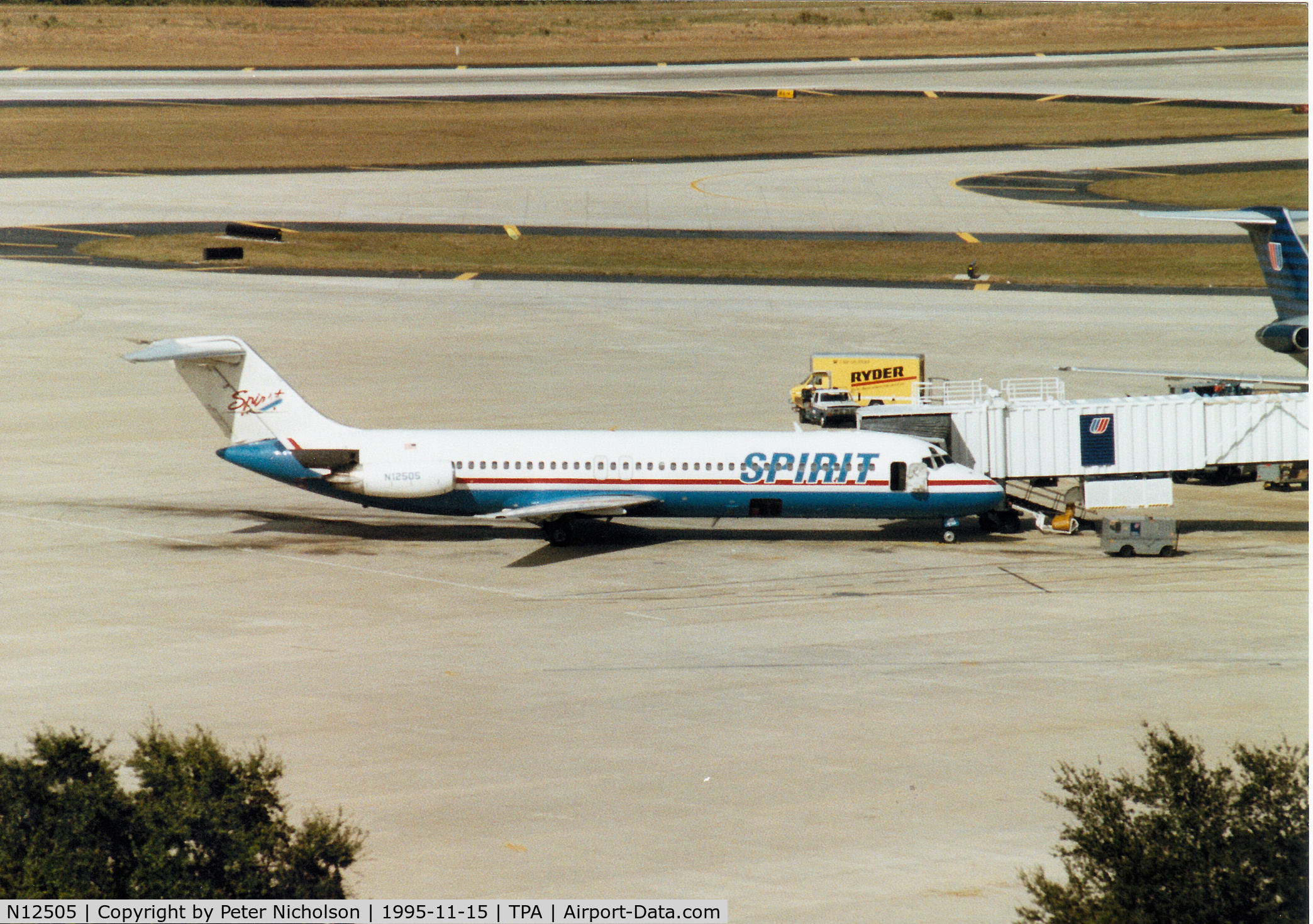 N12505, 1967 Douglas DC-9-32 C/N 45788, DC-9-32 of Spirit Airlines at the terminal at Tampa in November 1995.