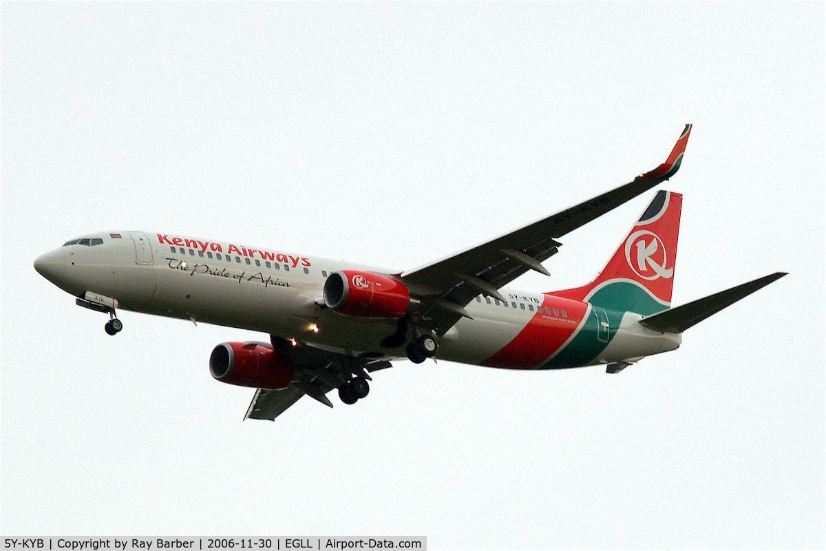 5Y-KYB, 2006 Boeing 737-8AL C/N 35070, Boeing 737-8AL [35070] (Kenya Airways) Heathrow~G 30/11/2006. Delivery flight.
