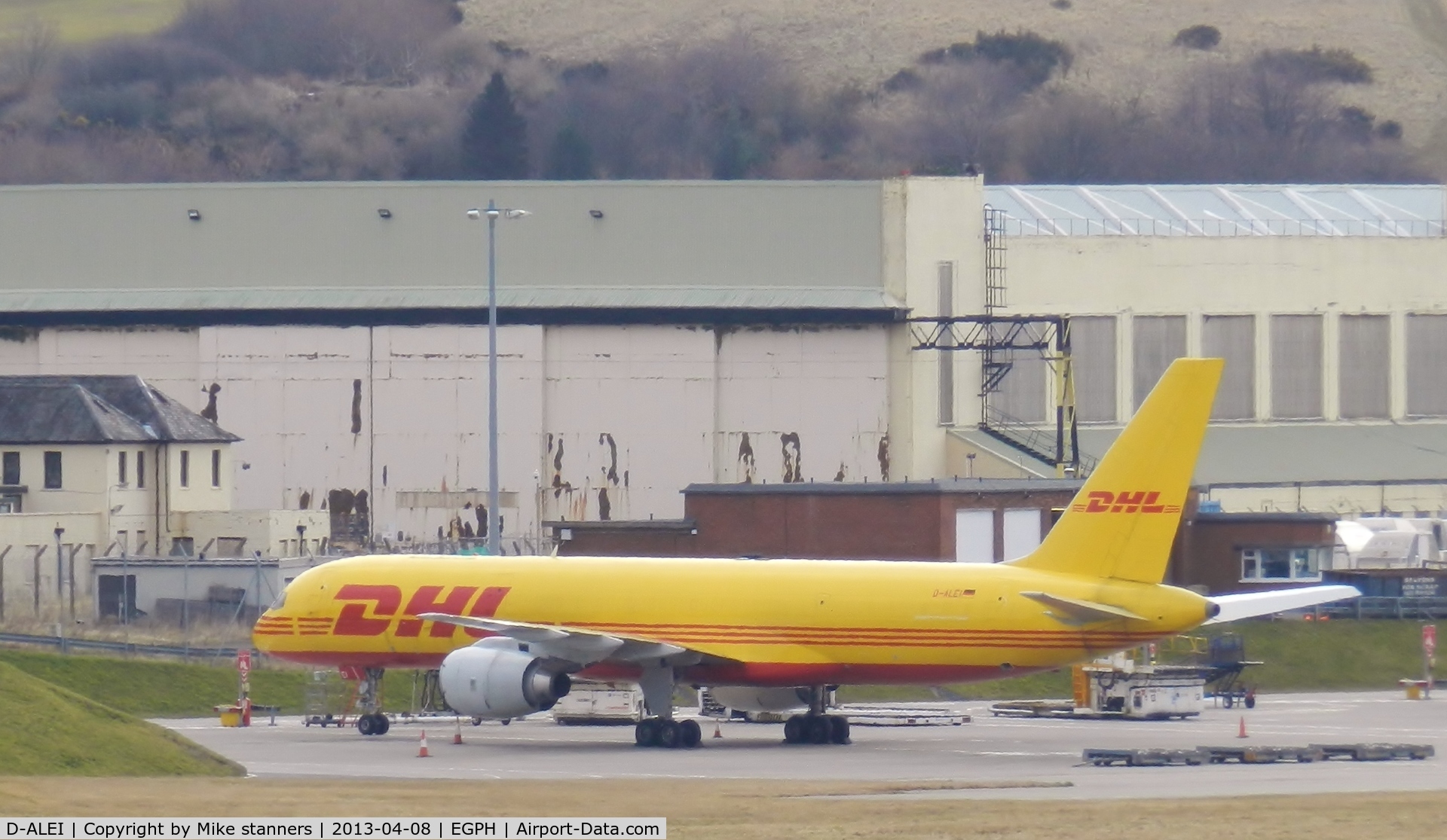 D-ALEI, 1986 Boeing 757-236/SF C/N 23493, DHL B757 On the freight ramp,photographed from the multi-storey car park