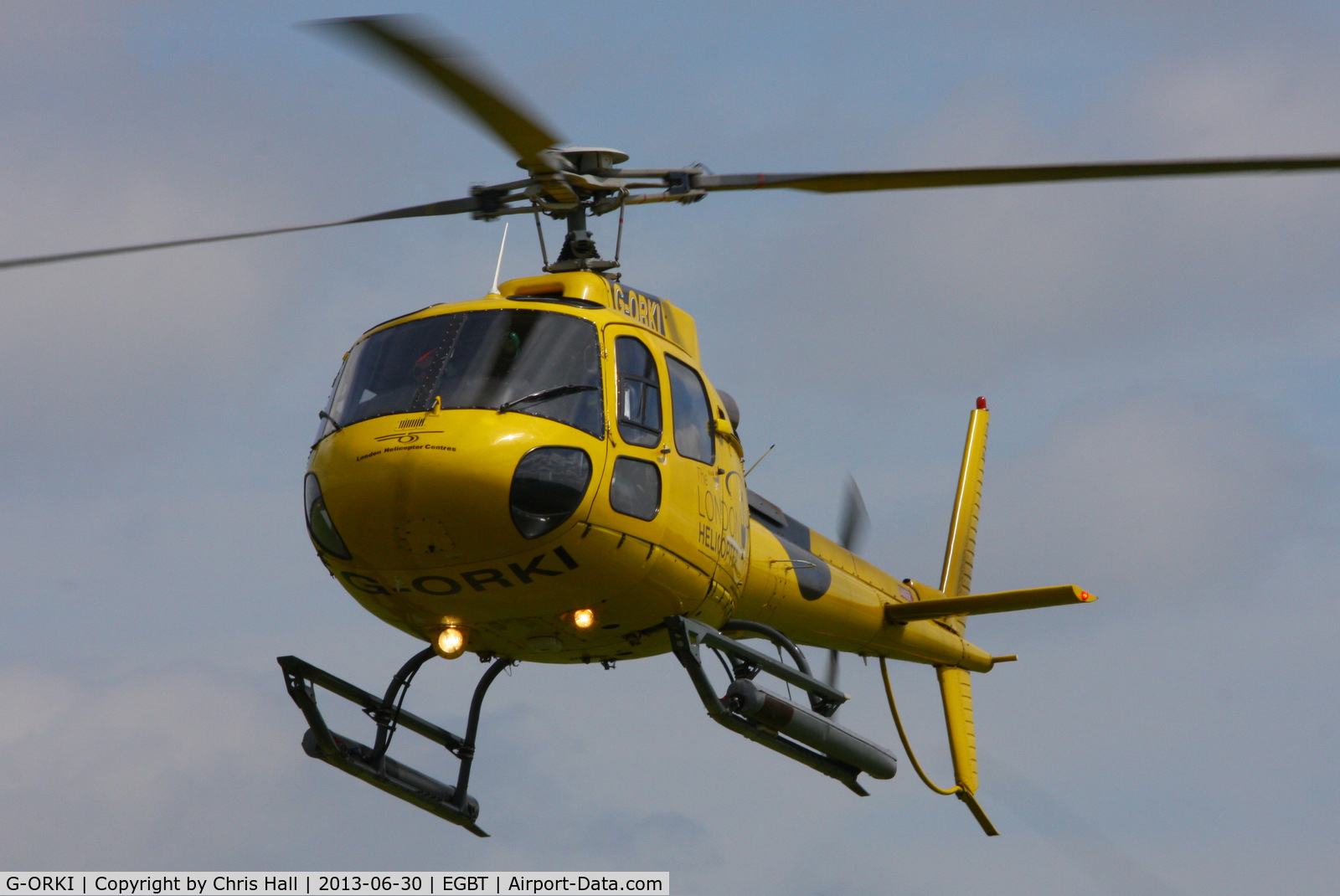 G-ORKI, 2002 Eurocopter AS-350B-3 Ecureuil Ecureuil C/N 3587, being used for ferrying race fans to the British F1 Grand Prix at Silverstone