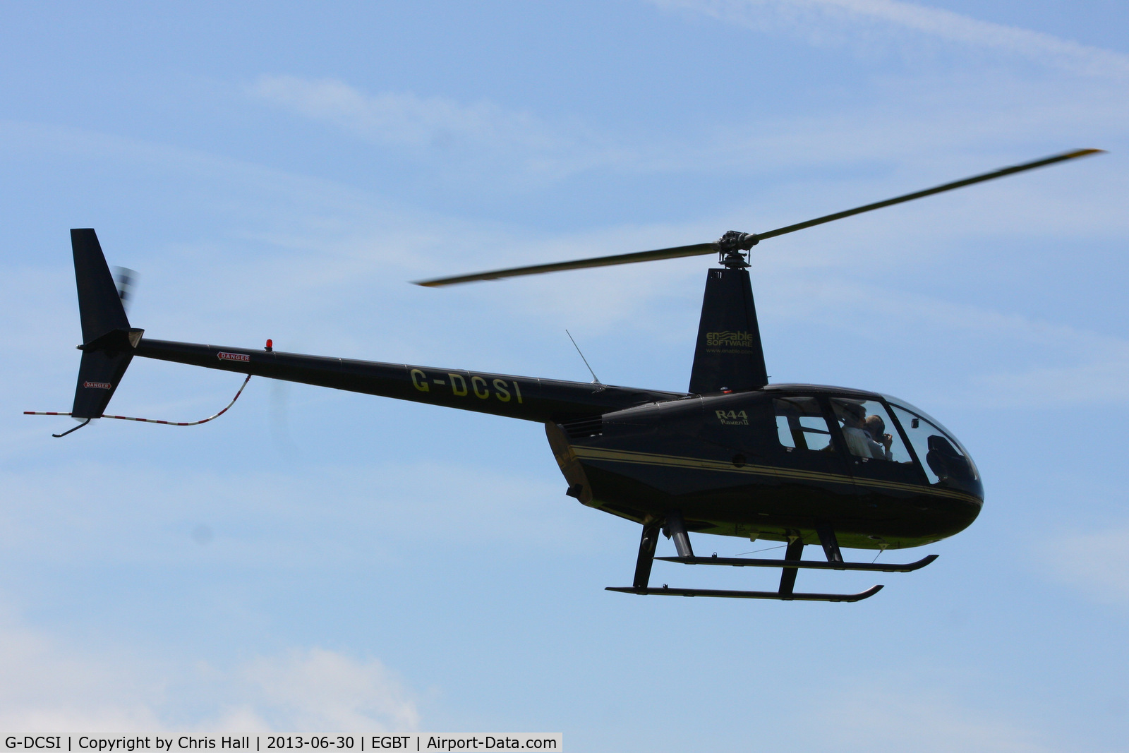 G-DCSI, 2007 Robinson R44 Raven II C/N 11746, being used for ferrying race fans to the British F1 Grand Prix at Silverstone