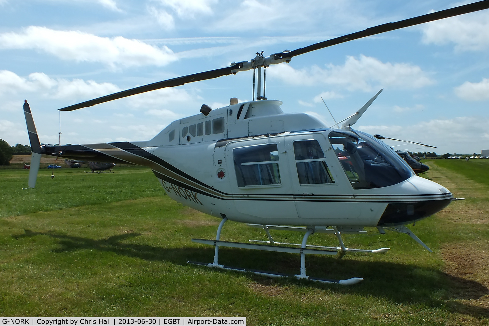 G-NORK, 1982 Bell 206B JetRanger III C/N 3615, being used for ferrying race fans to the British F1 Grand Prix at Silverstone