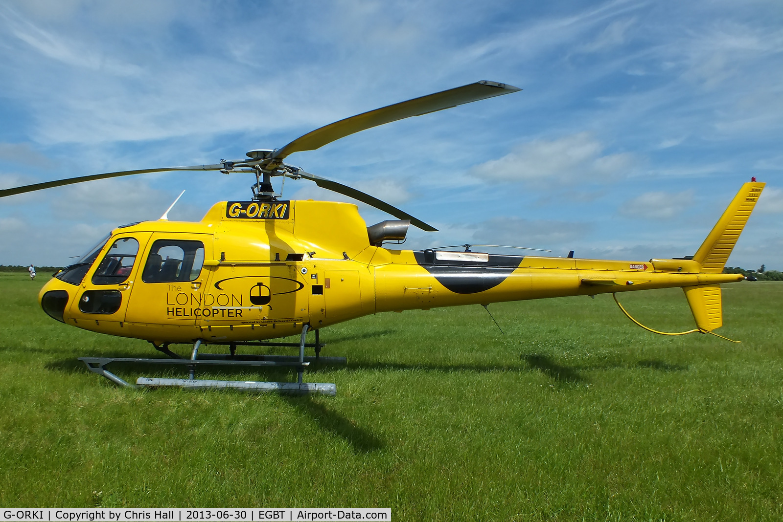 G-ORKI, 2002 Eurocopter AS-350B-3 Ecureuil Ecureuil C/N 3587, being used for ferrying race fans to the British F1 Grand Prix at Silverstone