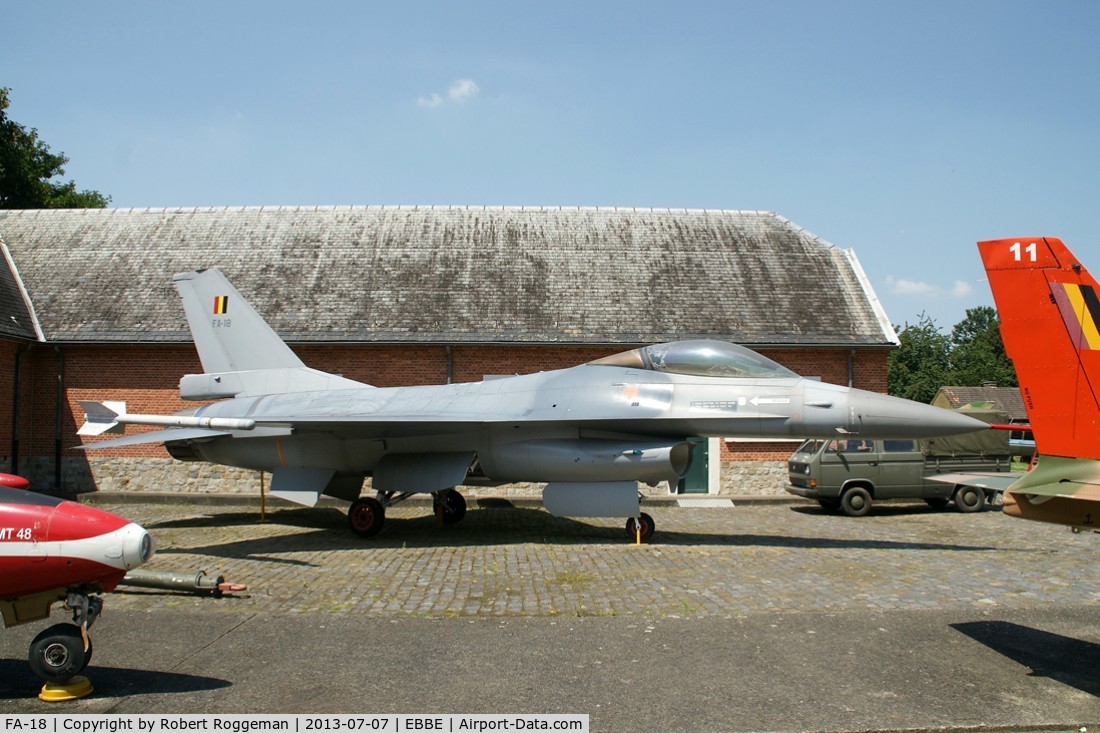 FA-18, 1980 SABCA F-16A Fighting Falcon C/N 6H-18, Preserved.First Wing Historical Centre (1WHC) The Golden falcon.