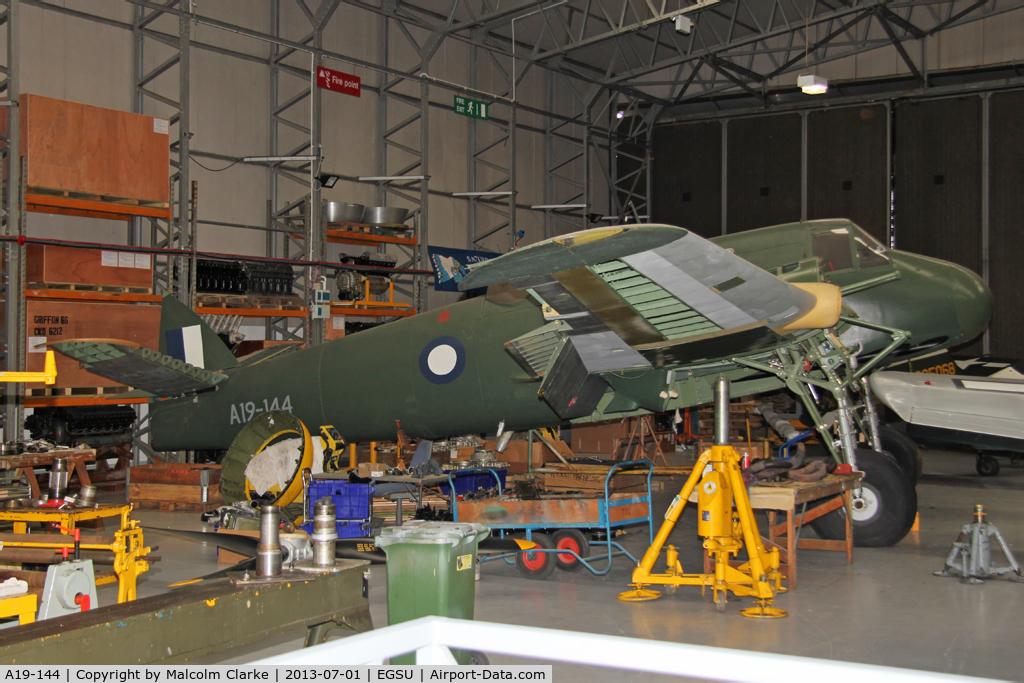 A19-144, Bristol 156 Beaufighter Mk. XI C/N Not found A19-144, DAP Beaufighter Mk.XIc. Originally designated JM135 prior to delivery to the RAAF in July 1943 and currently under restoration with TFC, she will eventually be a composite of four ex-Aussie. At The Imperial War Museum, Duxford. July 2013. aircraft.