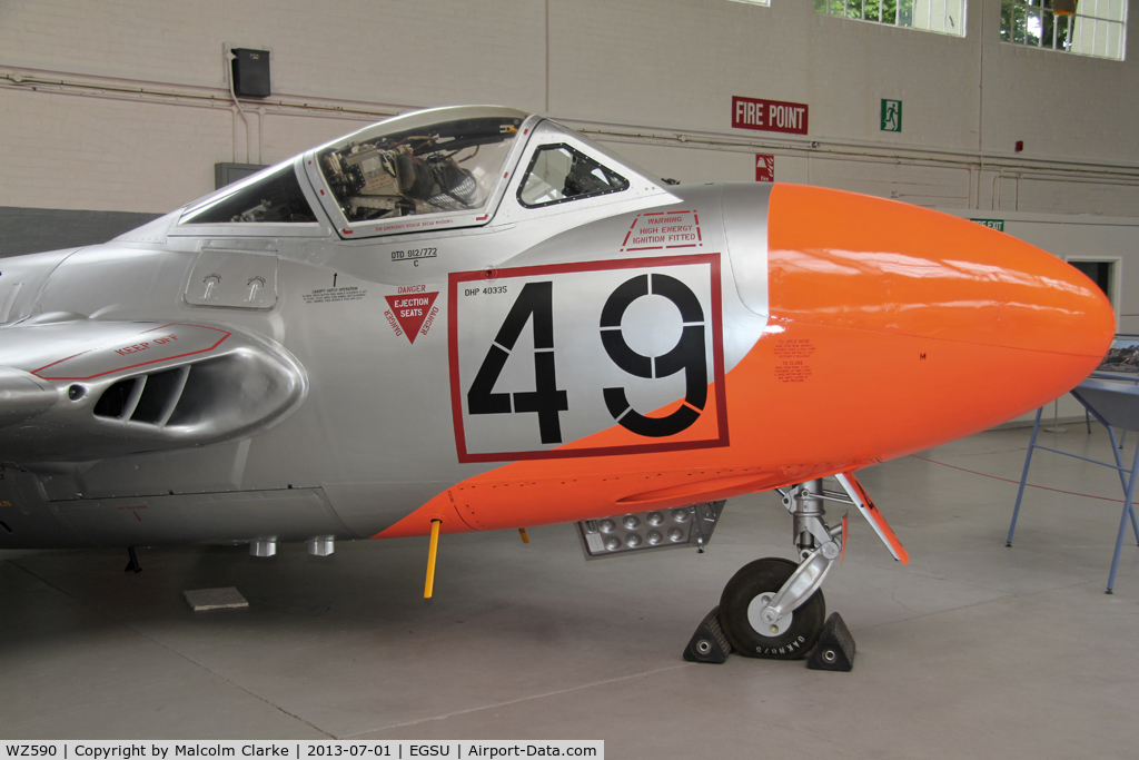 WZ590, 1953 De Havilland DH-115 Vampire T.11 C/N 15165, De Havilland DH-115 Vampire T.11 at the Imperial War Museum, Duxford July 2013.