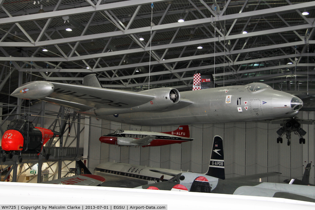 WH725, 1953 English Electric Canberra B.2 C/N EEP71206, English Electric Canberra B.2. Suspended from the roof in AirSpace, Imperial War Museum Duxford, July 2013.