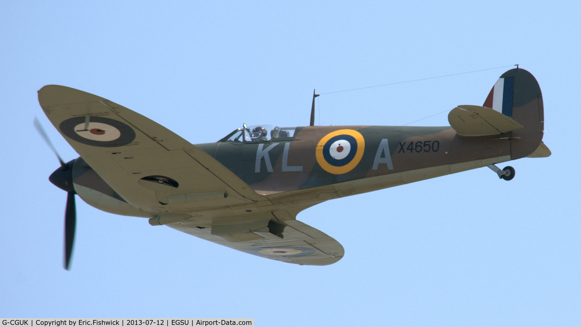 G-CGUK, 1940 Supermarine 300 Spitfire Mk1A C/N 6S-75531, 44. X4650 on the eve of Flying Legends Air Show, Duxford - July 2013.