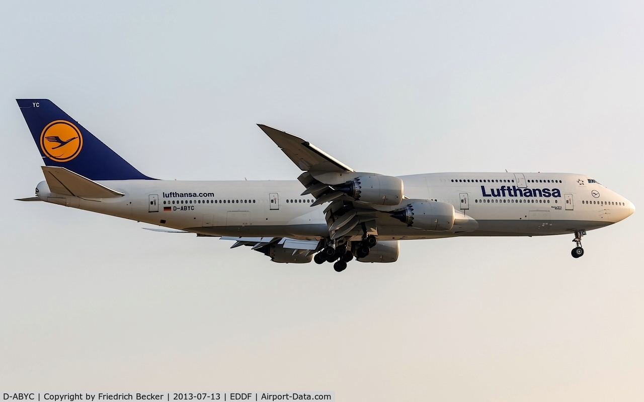 D-ABYC, 2012 Boeing 747-830 C/N 37828, on final at Frankfurt