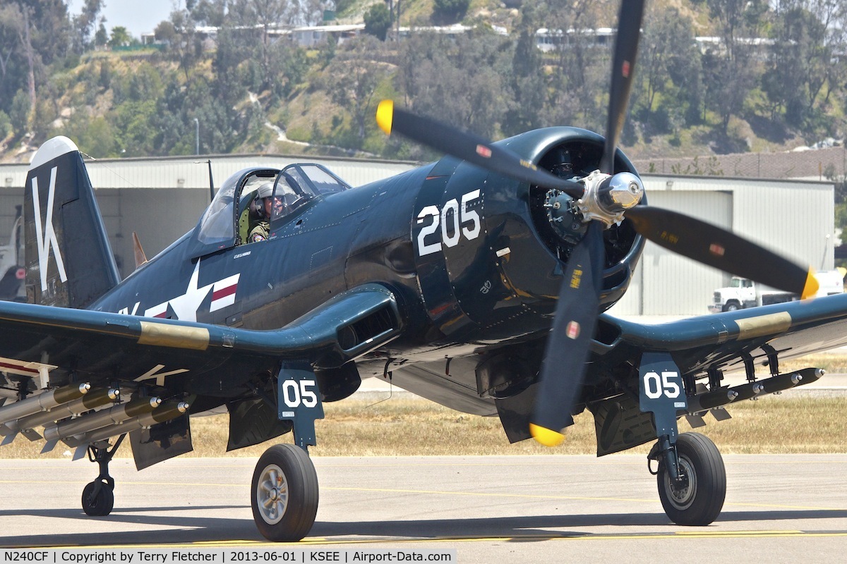 N240CF, 1945 Vought F4U-4 Corsair C/N 9513, At 2013 Wings Over Gillespie Airshow in San Diego , California