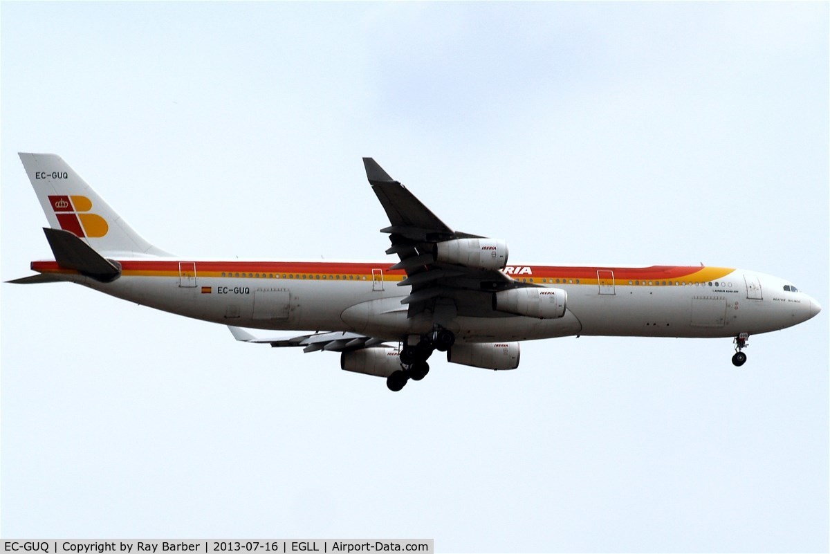 EC-GUQ, 1998 Airbus A340-313X C/N 221, Airbus A340-313X [221] (Iberia) Home~G 16/07/2013. On approach 27L.