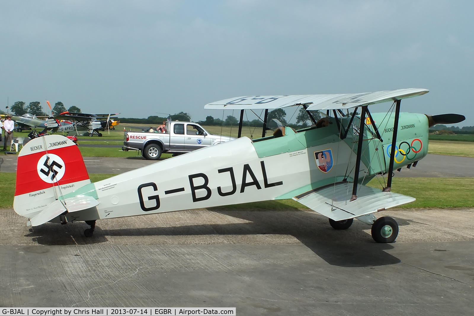 G-BJAL, 1957 Bucker 1-131E Jungmann C/N 1028, at the Real Aeroplane Club's Wings & Wheels fly-in, Breighton