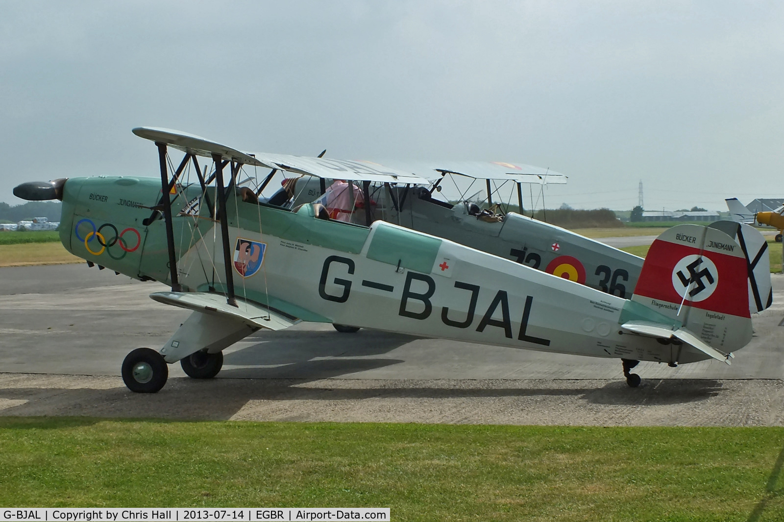 G-BJAL, 1957 Bucker 1-131E Jungmann C/N 1028, at the Real Aeroplane Club's Wings & Wheels fly-in, Breighton