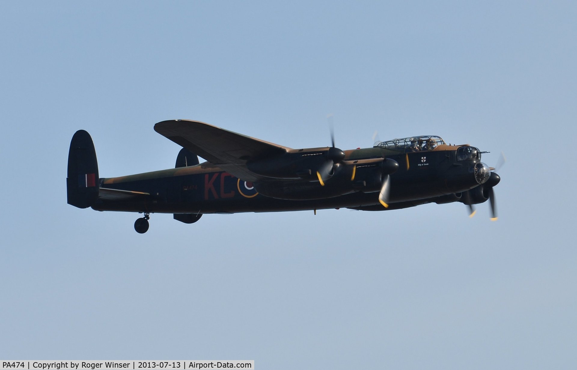 PA474, 1945 Avro 683 Lancaster B1 C/N VACH0052/D2973, Off airport. RAF BBMF Lancaster B.I 'Thumper III' coded KC-A displaying on the first day of the Wales National Air Show, Swansea Bay, UK.
