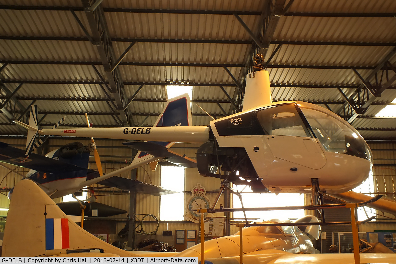 G-DELB, 1988 Robinson R22 Beta C/N 0799, preserved at the South Yorkshire Aircraft Museum, AeroVenture, Doncaster