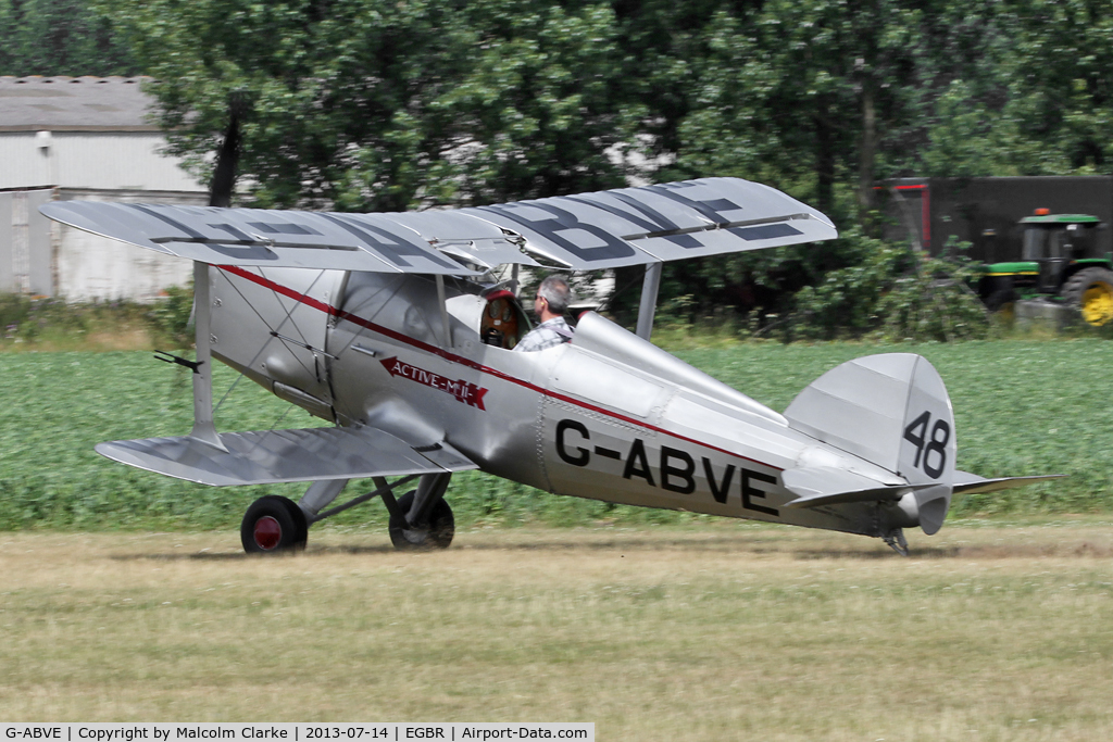 G-ABVE, 1932 Arrow Active 2 C/N 2, Bit of a mishap - Heading off the runway. Arrow Active 2 at The Real Aeroplane Club, Breighton Airfield, July 14 2013.