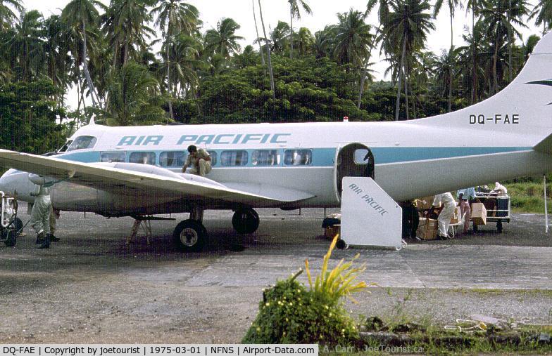 DQ-FAE, 1957 De Havilland DH-114 Heron 2D C/N 14122, Air Pacific's Heron on the apron in Savusavu airport, Vanua Levu, Fiji Islands