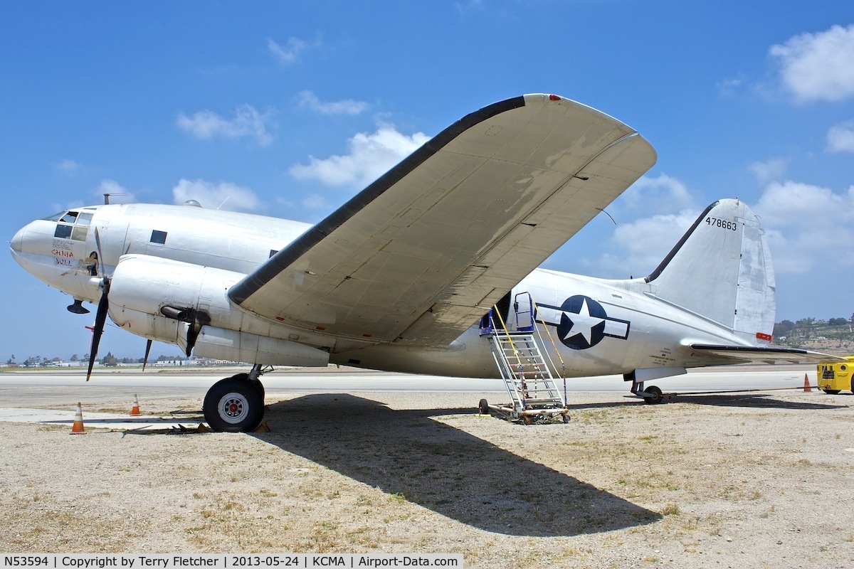 N53594, 1944 Curtiss C-46F Commando C/N 22486, Opportunity for close-up photos of a Curtiss C-46F Commando at Commemorative Air Force Museum at Camarillo , Southern California