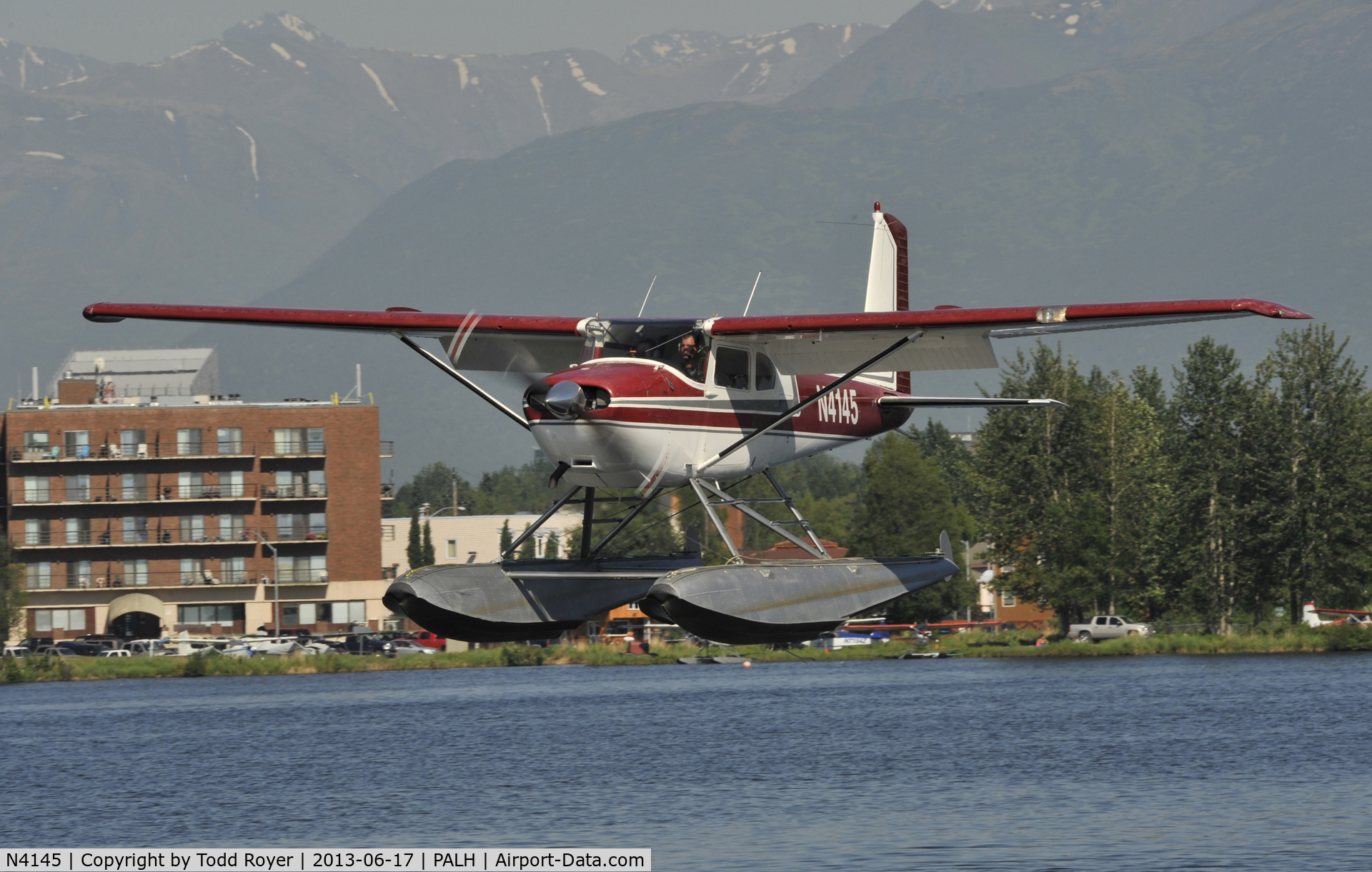 N4145, Cessna 180A C/N 32840, Landing at Lake Hood